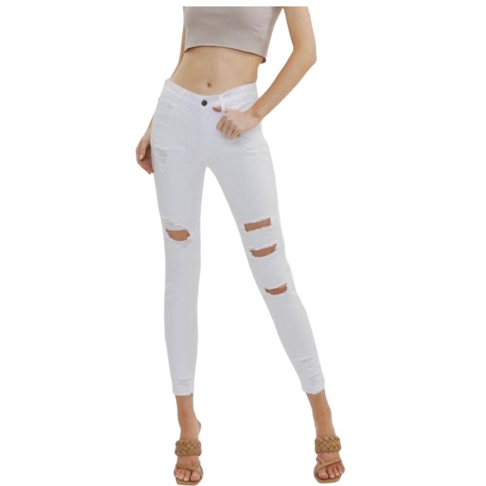 Nature Denim White High Waist Distressed Skinny Jean Size 7